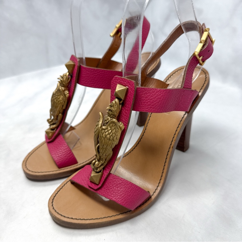 Valentino Garavani Vintage Y2K Gryphon Griffin Metal Leather Sandal Heel Pink 37